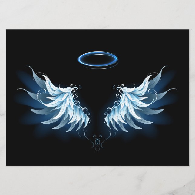 Blue Glowing Angel Wings on black background Program (Front)