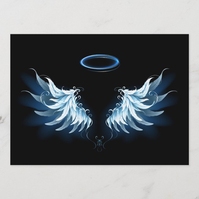 Blue Glowing Angel Wings on black background Program (Front)