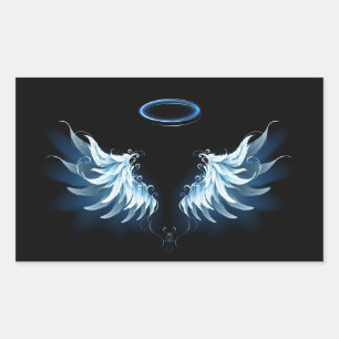 Blue Glowing Angel Wings on black background Rectangular Sticker