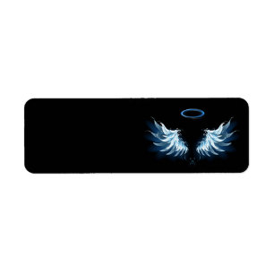 Blue Glowing Angel Wings on black background Return Address Label
