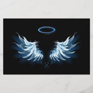 Blue Glowing Angel Wings on black background Stationery