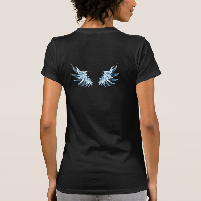 Blue Glowing Angel Wings on black background T-Shirt (Back)