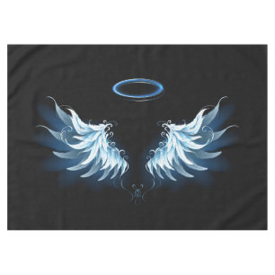 Blue Glowing Angel Wings on black background Tablecloth