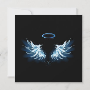 Blue Glowing Angel Wings on black background Thank You Card