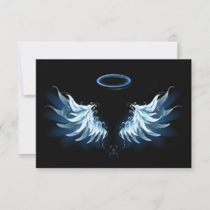 Blue Glowing Angel Wings on black background Thank You Card