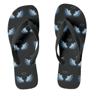 Blue Glowing Angel Wings on black background Thongs