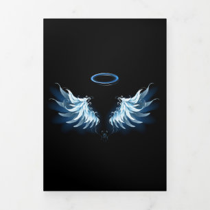 Blue Glowing Angel Wings on black background Tri-Fold Invitation