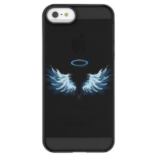 Blue Glowing Angel Wings on black background Permafrost® iPhone SE/5/5s Case