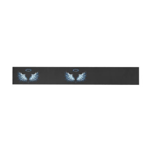 Blue Glowing Angel Wings on black background Wrap Around Label