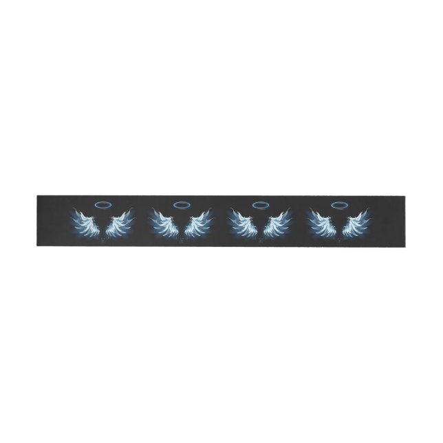 Blue Glowing Angel Wings on black background Wraparound Address Label (Individual)