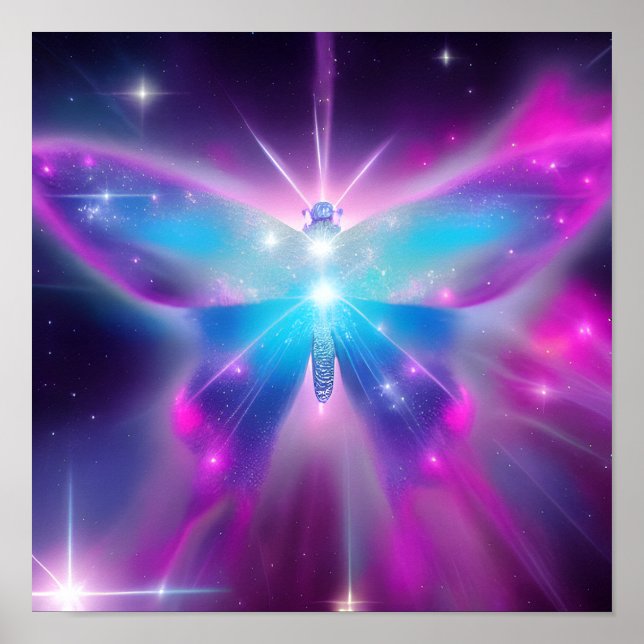 Blue Glowing Butterfly Poster (Front)