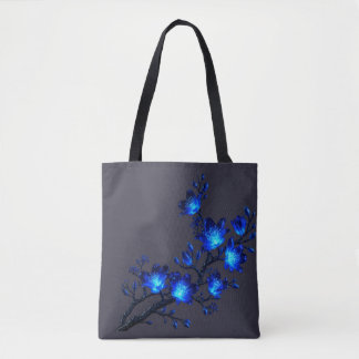 Blue Glowing Floral Branch Tote Bag