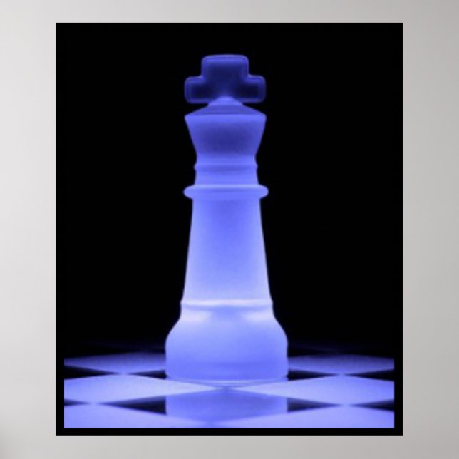Blue Glowing King Chess Piece Poster (Front)
