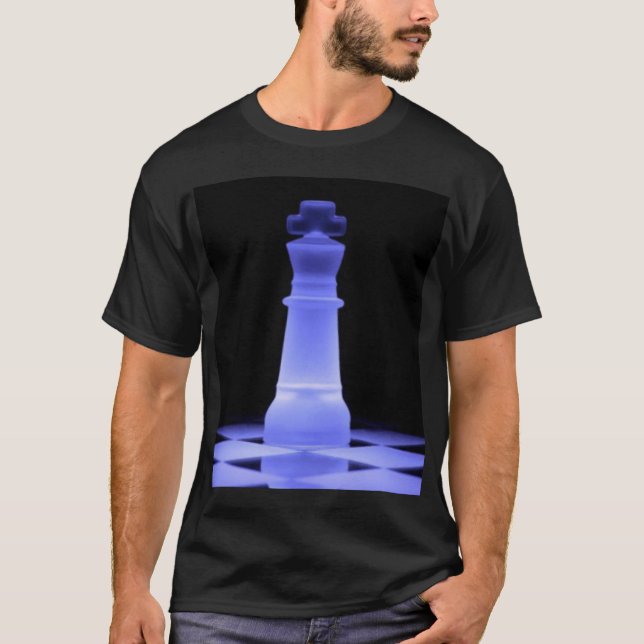 Blue Glowing King Chess Piece T-Shirt (Front)