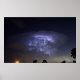 Blue Glowing Lightning Cloud Poster