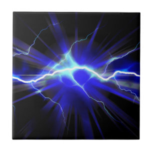 Blue glowing lightning or electricity ceramic tile