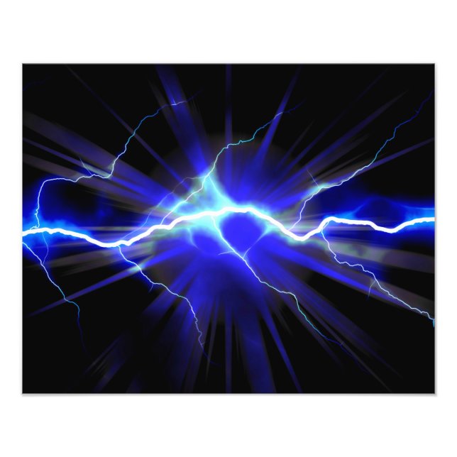 Blue glowing lightning or electricity photo print (Front)