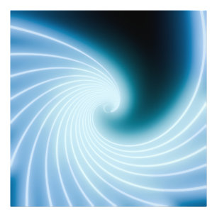 Blue glowing neon line art wave photo print