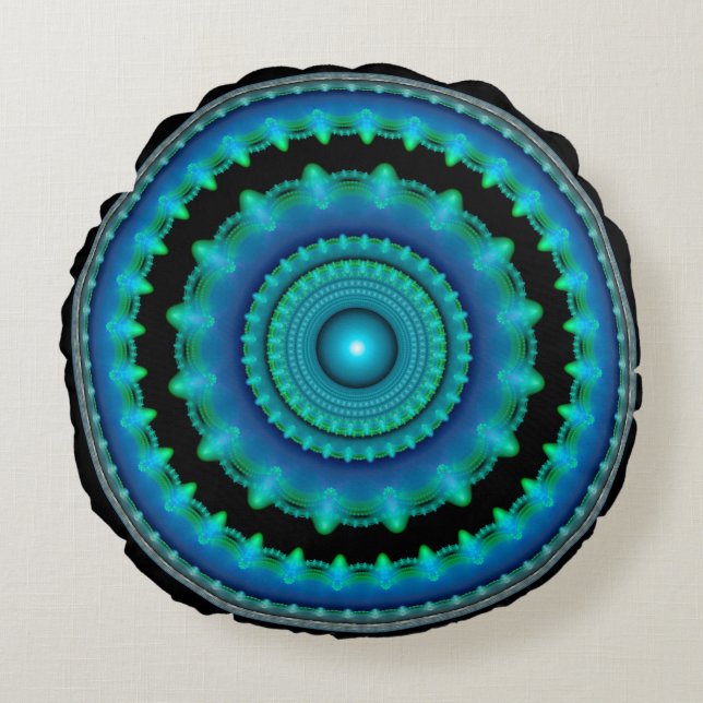 Blue glowing round ornament cushion (Front)