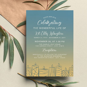 Blue Glowing Scribbled Candles Life Celebration Invitation