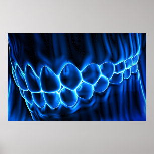 Blue Glowing Teeth Bite & Gums Dentist Poster