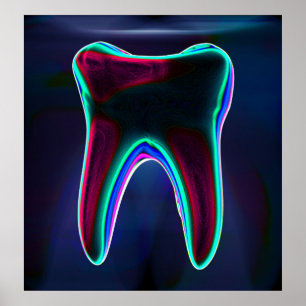 Blue Glowing Tooth Dentist Orthodontist Poster