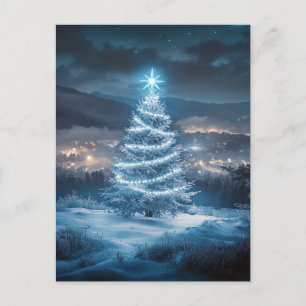 Blue Glowing Winter Night Christmas Tree Holiday Postcard