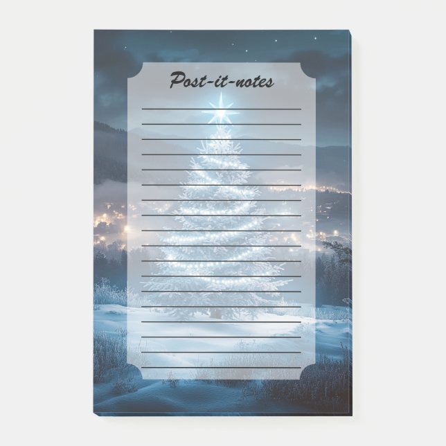 Blue Glowing Winter Night Christmas Tree Post-it Notes (Front)