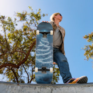 Blue Glowing Winter Night Christmas Tree Skateboard
