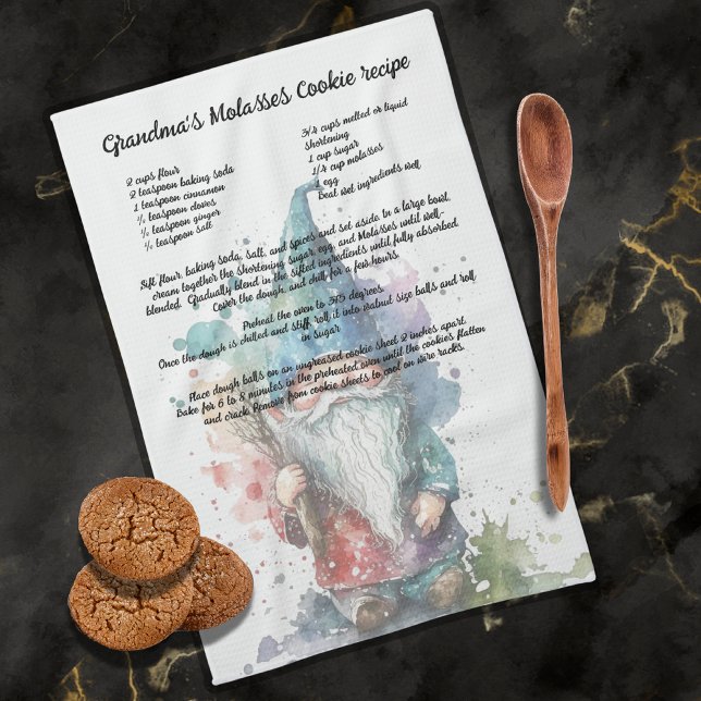 Blue  Gnome Christmas Tree Recipe keepsake Tea Towel (Creator Uploaded)
