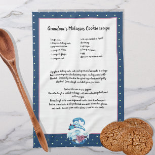 Blue Gnome Christmas Tree Recipe keepsake Tea Towel