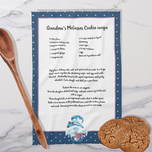 Blue  Gnome Christmas Tree Recipe keepsake Tea Towel (Creator Uploaded)