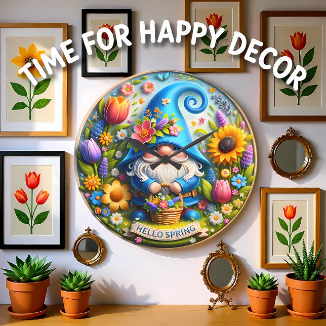 Blue Gnome Hello Spring Large Clock (Creator Uploaded)