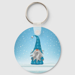 Blue Gnome On the Snow Key Ring