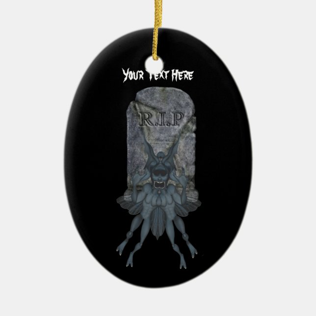 Blue Goblin Tombstone Halloween Ornament (Front)