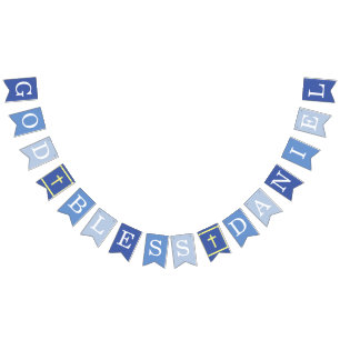 Blue God Bless 6 Letters Name Baptism Communion Bunting