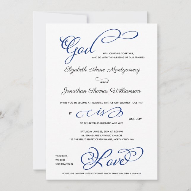 Blue God is Love Christian Wedding Invitation (Front)