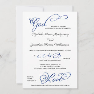 Blue God is Love Christian Wedding Invitation