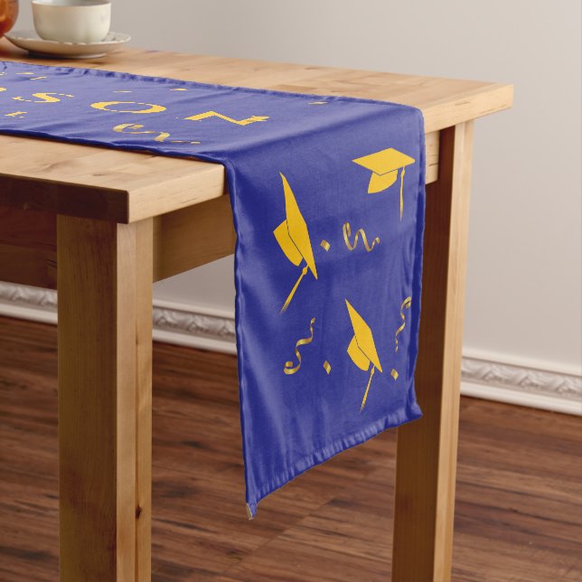 Blue Gold  2025 Graduation Congratulations Party Short Table Runner (In Situ)