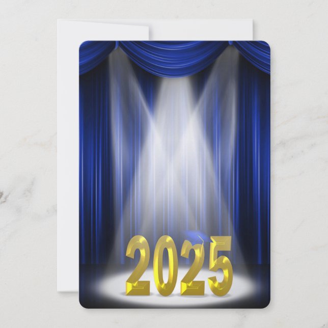Blue & Gold 2025 Graduation in Spotlight Invitation (Front)