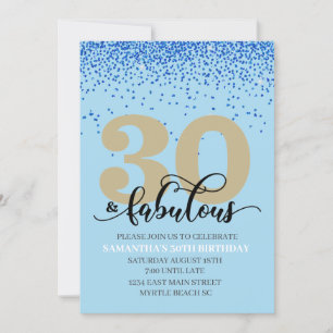 Blue Gold 30 and Fabulous Birthday Party  Invitation