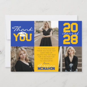 Blue & Gold 3 Photo Graduation Thank You Invitation