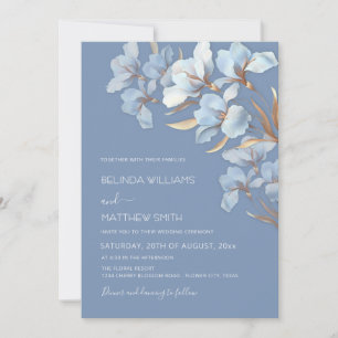 Blue Gold 3D Flowers  Invitation