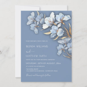 Blue Gold 3D Flowers Invitation