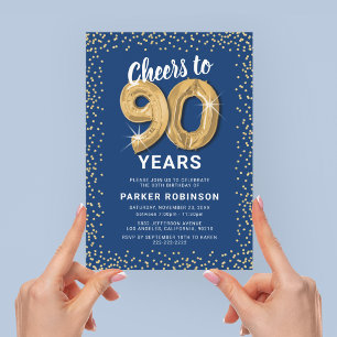 Blue Gold 90th Birthday Party Invitation