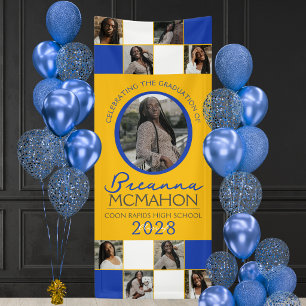 Blue & Gold 9 Photo Collage Graduation Vinyl Banner