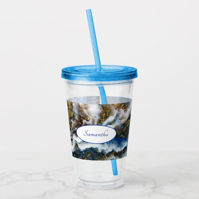 Blue Gold Abstract 3D effect Personalised 2 Acrylic Tumbler (Left)