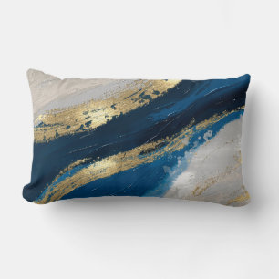 Blue Gold Abstract Brushstrokes Chic Modern Lumbar Cushion
