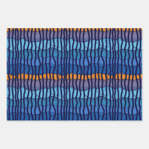 Blue Gold Abstract Hanukkah Chanukah Pattern Wrapping Paper Sheet