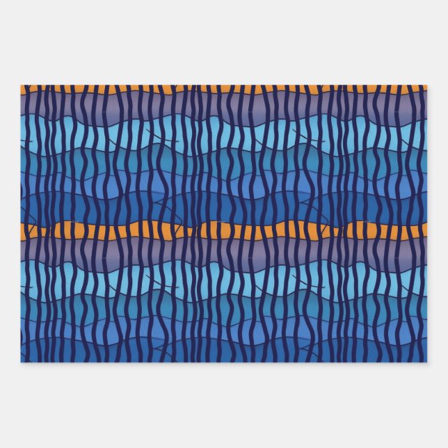 Blue Gold Abstract Hanukkah Chanukah Pattern Wrapping Paper Sheet (Front)